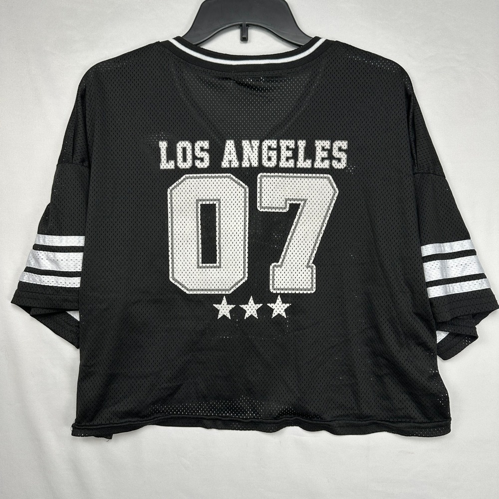 Los Angeles 07 Mesh‎ Crop Top Jersey Black White Striped V-Neck Size Large